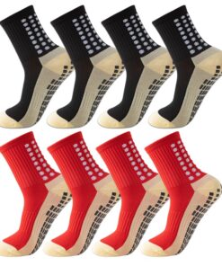 HYRKOTW chaussettes antidérapantes foot homme Noir + Rouge