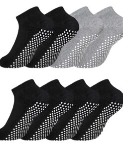 TNSOYCA 4 Paires Chaussettes Antidérapantes Pour Femmes et Hommes, Yoga Pilates en Coton, Équipement Idéal pour l'Entraî
