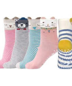 ZAKASA Chaussettes Antiderapantes Enfant Fille: Coton Fantaisie Mignon Animaux Motif 5 Paires OEKO-TEX Standard 100