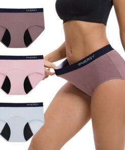INNERSY Culottes menstruelles coton femme hygiéniques anti-fuites lavables lot de 3 écologiques