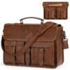 RAINSMORE Sac 18 Pouces pour Ordinateur Imperméable - Sac Homme Bandoulière en PU Cuir Artificiel Marron pour Affaires &