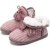 COFACE Bottines Femmes Chaudes Doublées Fourrure Enfiler Pantoufles Maison Antidérapant Semelles En Cuir