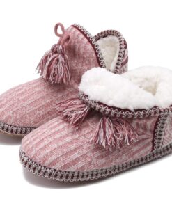 COFACE Bottines Femmes Chaudes Doublées Fourrure Enfiler Pantoufles Maison Antidérapant Semelles En Cuir