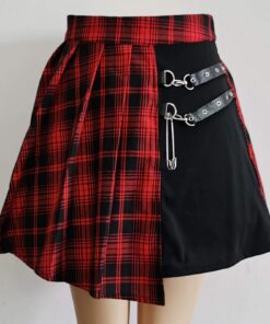 Beau Kilt Ecossais Femme Mini Jupe Ouverte Boutons Séxy Gothique Trendy Streetwear