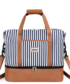 Sac de voyage Lekesky A-bleu rayé pour Femme 20L - Compartiments séparés pour chaussures - Valise Ryanair compatible, 40