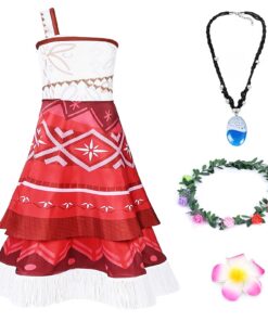 Déguisement Moana Fille Halloween Noël Carnaval, Robe Princesse Vaiana avec Accessoires, Costume Fille Princesse Moana F