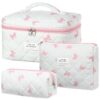 Trousses de maquillage floral grande format pour femme - Lot de 3 troupes de maquillage portables - idéal pourvoyage et