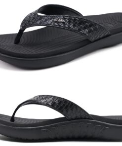 KuaiLu Sandales en Cuir pour Femmes avec Support Orthopédique et Claquettes de Piscine Été