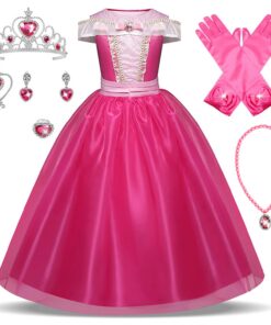 New front New front Fille Princesse Aurore Déguisement Halloween Robe de Princesse Rose Cadeau Noël Carnaval Cosplay pou
