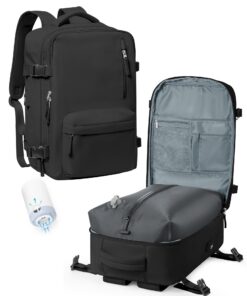 VENATIN Sac airbag à dos sous vide noir pour voyage Easyjet 45x36x20avec compression et pompe pour homme et femme