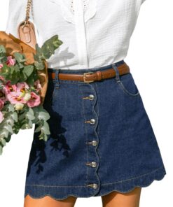 CUPSHE Jupe en jean décontractée high waist avec ourlet festonné poches femme mode quotidien look casual été 2024