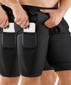 Niksa Short de Sport Respirant Homme Fitness Course Poche Stretch 2 en 1 1/2 Pièces