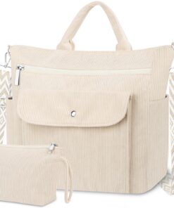 Sac à main et bandoulière en velours côtelé femme ajustable Tote Bagporte-documents pour travail et shopping
