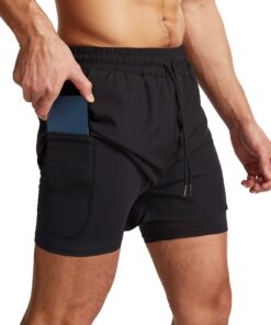 Danfiki Short de Sport 2 en 1 Respirant Séchage Rapide pour Homme avec Poches Sport Stretch Leggings Base Layer