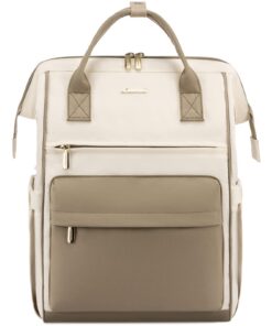 LOVEVOOK Sac à dos femme imperméable 15,6 pouces elegant antivol USB college voyage travail affaire kaki-beige