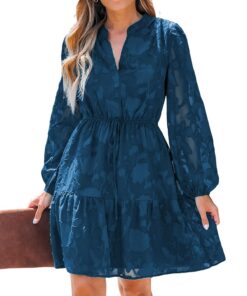 CUPSHE Robes d'automne semi-formelles femme courte en dentelle à volants, col V, manches bouffantes élastiques, taille a