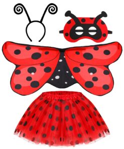 Hifot Costume de Coccinelle pour Enfant Filles Halloween Carnaval Cosplay Jupe Ailes Baguette Serre-tête 4 Pièces Déguis