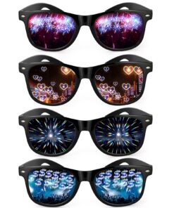 Hifot 4Pcs Lunettes de Diffraction Drole pour Femmes et Hommes à Concert EDM Club Feu d'Artifice Rave Party avec Effet A