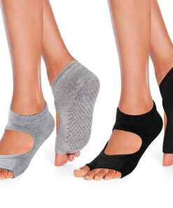 ZLLkeji Chaussettes Antidérapantes pour Femmes - Idéales pour Yoga, Sport et Ballet, 2 Paires Noir et Gris - Antidérapan