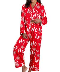 Pyjama en satin luxueux pour femme - Ensemble à manches longues avec boutons - Ensemble de noël pour la nuit