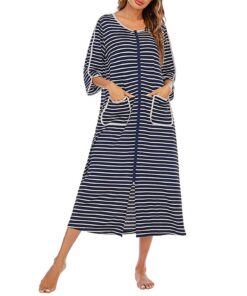 Robe de chambre HUAZONG pour femme, fermeture éclair douce, manches courtes/longues, poches, vêtements de nuit