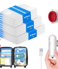 Sac Sous Vide Vacbird avec Pompe USB, 12 Sacs Réutilisables, Idéal pour Voyages et Rangement Vêtements Sacs Sous Vide