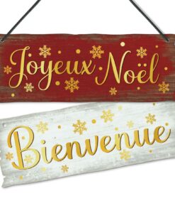 Pancarte De Noël Joyeux Noël Et Bienvenue Decoration Murale Rustique PVC Double Face Pour Maison Intérieur Extérieur