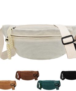 XIEXIESHER Sac Banane en Velours Côtelé pour Femme, Polyvalent pour Faire du Shopping, Voyager et Travailler(Blanc) XI