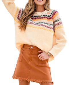 CUPSHE Pull à manches longues Motif géométrique pour femme Pull en tricot épais Vêtement hiver women's geometric sweater