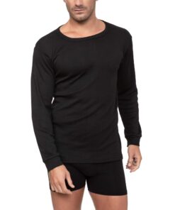 Channo T-Shirt intérieur thermique en coton longues manches Homme col rond Couleurs unies chaud Coupe améliorée Usine di