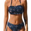 Ensemble Bikini CUPSHE Bleu Marine Motif Floral Dos Nu XL Maillot de Bain Amovibles Bretelles Volants Deux Pièces