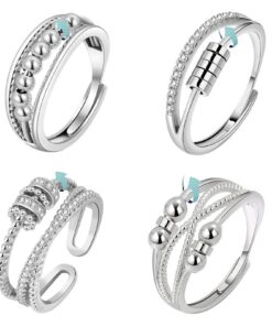 Hifot bague femme argent anxiété anti-stress régulable cristal spinning relaxation fillehomme