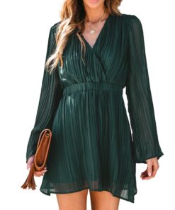 ROBES CUPSHE MINI PLISSÉE VERT COL EN V FEMME ÉTEINNE USES