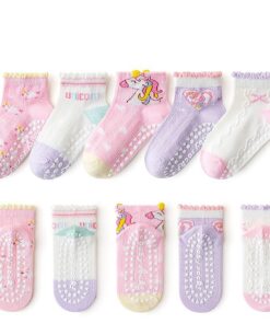 Silkglory Chaussettes Antidérapantes pour Bébé 5 Paires, Chaussettes Chaudes Enfant 1-8 Ans Avec Motifs de Broderie