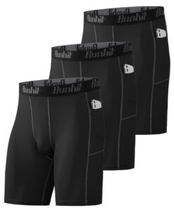 Runhit - Lot de 3 Shorts Comprimés Homme avec Poches - Athlètes Fitness Sportifs pour Cyclistes, Basketballeurs, Footbal