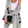 [CUPSHE Couettes à Manches Longues Motif Étoile Gris Mode] + [Tricot Ouvert sur Le Devant] + [Femme Usage en Hiver] + [M
