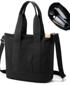 Aucuu Sac Fourre-Tout en Toile pour Femme - Sac Main Réglable - École, Shopping, Travail - Fermeture Éclair - Femmes