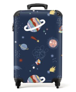 Valise Enfant Voyage 55x35x25cm Léger avec Roulettes (Bleu Planètes Pastel) - Top Vente Valise Kinder