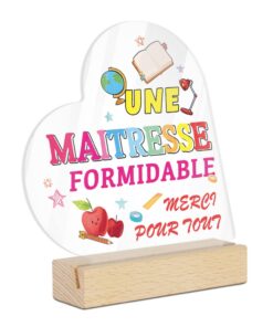 Putuo Decor Cœur en Acrylique - Décoration Bureau et Maison - Cadeau Reconnaissant Maîtresse, Fin D'Année, Support Bois