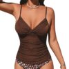 CUPSHE Baigneur 2 Pièces pour Femme - Bretelles Spaghetti Réglables et Taille Mi-Haute Texturée - Tankini Sport Étanche