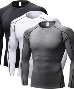SANANG Homme Athletic à Séchage Rapide Compression sous-Couche 3 Pack SANANG Homme T-Shirt à Manches Longues Compressi