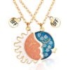 Hifot Collier d'Amitié Or 2 Pièces pour Filles, Collier BFF Femme Lumineux Coeur Collier Soleil Lune Pendentif Soeur Cad
