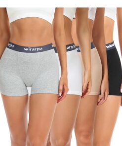 WIRARAPA Boxer Femme en Coton Anti-Frottement Shorts Caleçons Femmes 3'' Inseam Lot de 4 - Souacieuses Anti-Frottement,