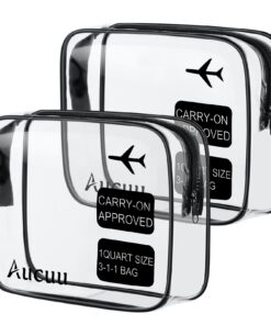 Aucuu 2PCS Trousse de Toilette Transparente pour Homme et Femme - Kit de Voyage pour l’Avion - Sac de Rangement Cosmétiq