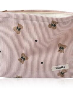 Trousse de toilette voyage CATOR,Cosmétique portable en velours côtelé,Cosmétique femme(sac à glissière, petit ours, ros