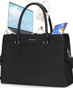 Sac à main RAINSMORE Grande Capacité Femmes Imperméable pour Travail et Affaires Noir 15.6 Pouces PU Cuir Sac de Cours F