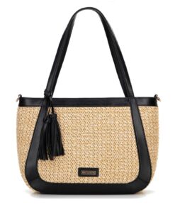 Sac WITTCHEN à bandoulière en osier tressé | Mode bohème | Cuir écologique | Femmes | Été | Fermeture éclair pratique |