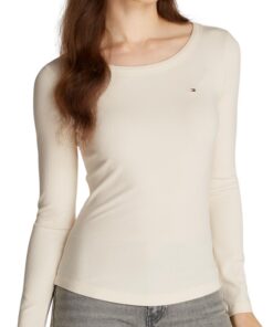 Tommy Hilfiger Femme Slim 5x2 Rib O-NK Ls - Chemises - Femmes -_Mode quotidien - Respirant - Mous - WW0WW38869