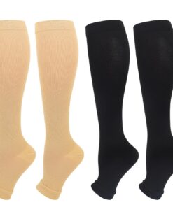 2 Paires de Bas de Compression Pied Ouvert pour Homme et Femme, Contention de 15-20mmhg, Indiqués pour les Varices et l'