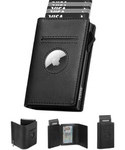 YESIIW Portefeuille Airtag Noir Homme|RFID|Habitants des USA|Militant Mode|Ravitaillement de Style|10 Portes Cartes|Port
